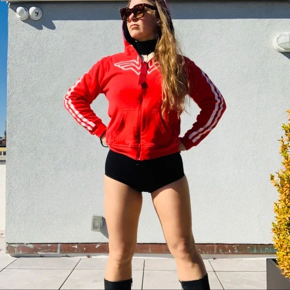 Vintage 2in1 Wonder Woman Red White Blue Star Stripe Double Side Turning Hoodie - Picture 5 of 16